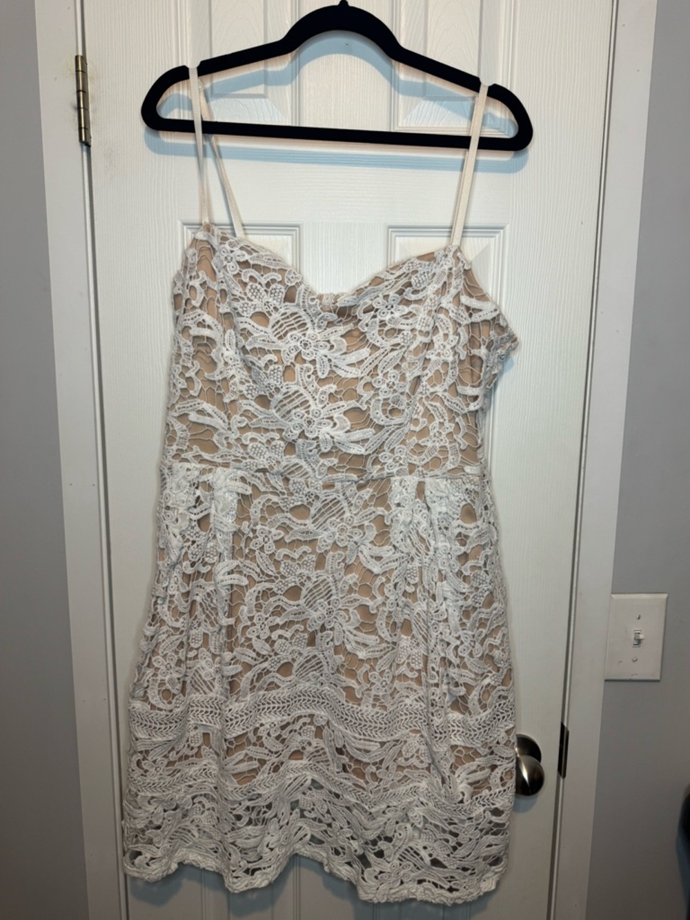 White Crochet Lace Dress with Nude Lining
